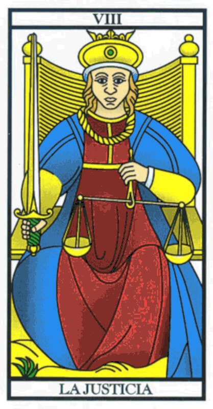 Significado del Arcano Mayor del Tarot la Justicia en una consulta de Tarot cuando sale derecha
