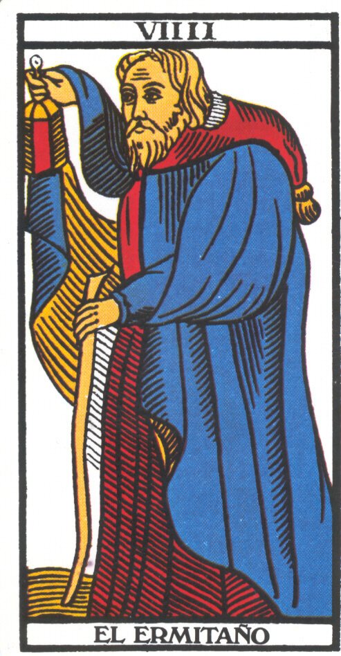 Significado de el ermitaño en una consulta de Tarot, noveno arcano mayor del tarot cuando sale al derecho