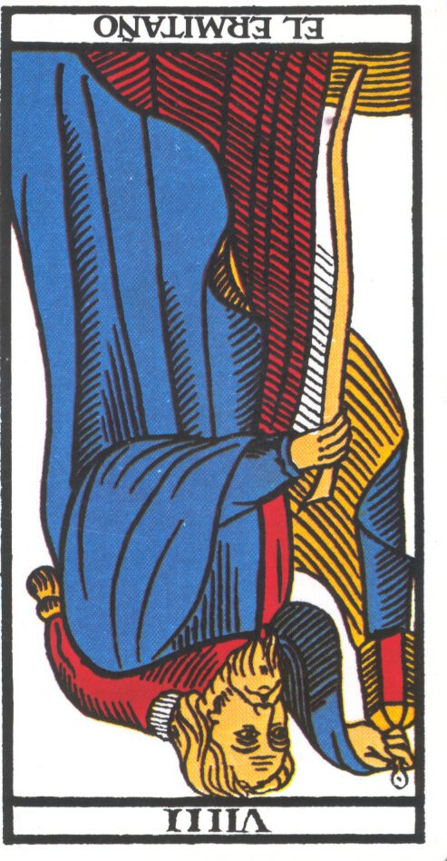 Significado de el ermitaño en una consulta de Tarot, noveno arcano mayor del tarot cuando sale al revés